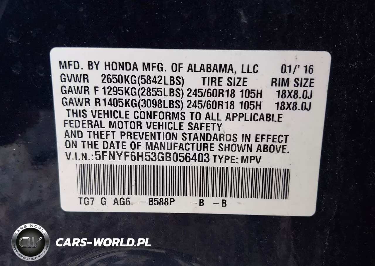 2016 Honda Pilot Ex-L VIN:5FNYF6H53GB056403 - 9