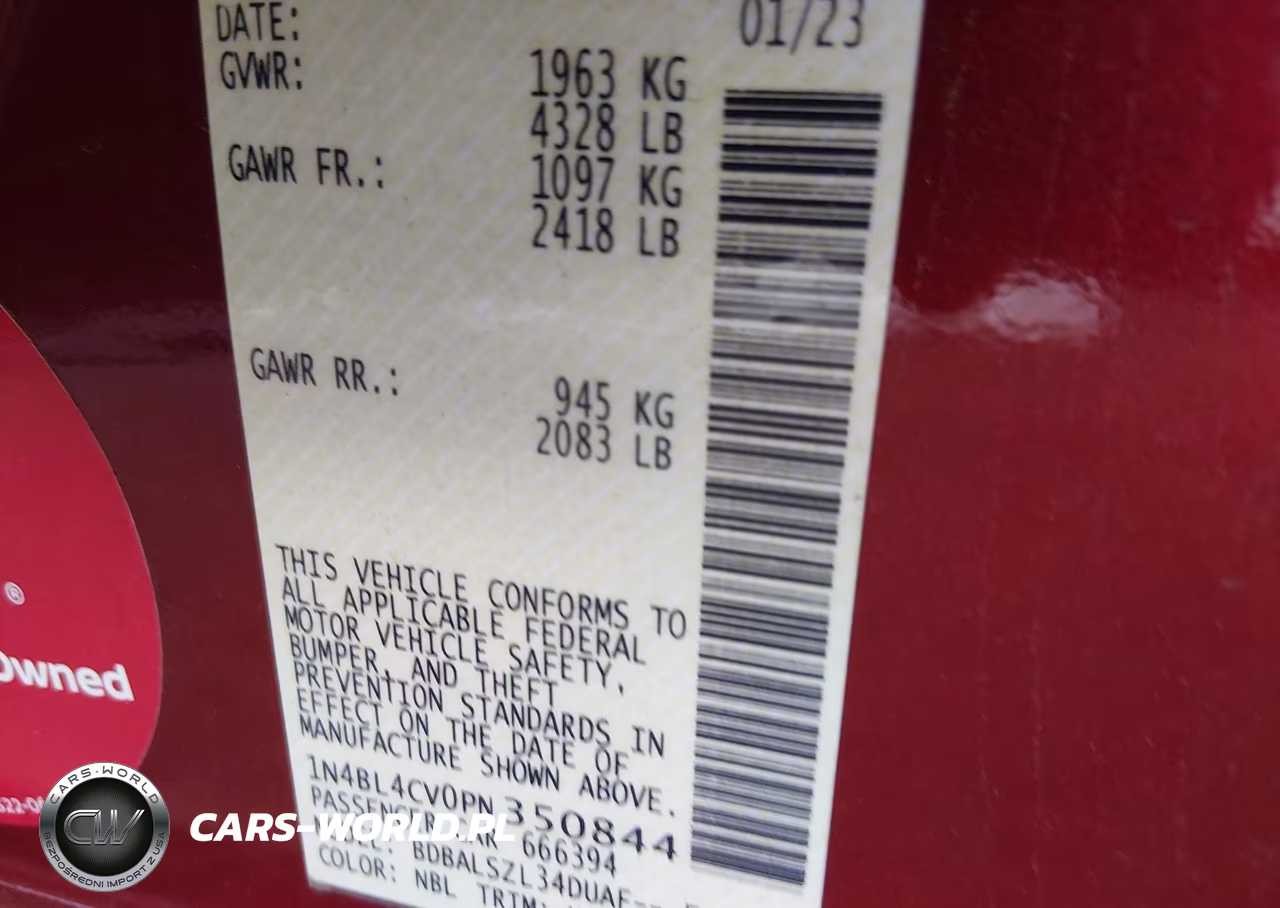 2023 Nissan Altima Sr Fwd VIN:1N4BL4CV0PN350844 - 9