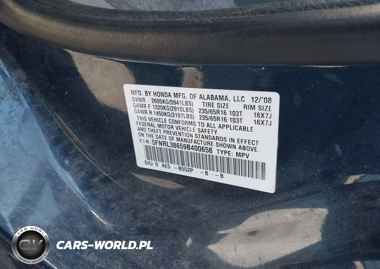 2009 Honda Odyssey Ex-L VIN:5FNRL38659B400658 - 9