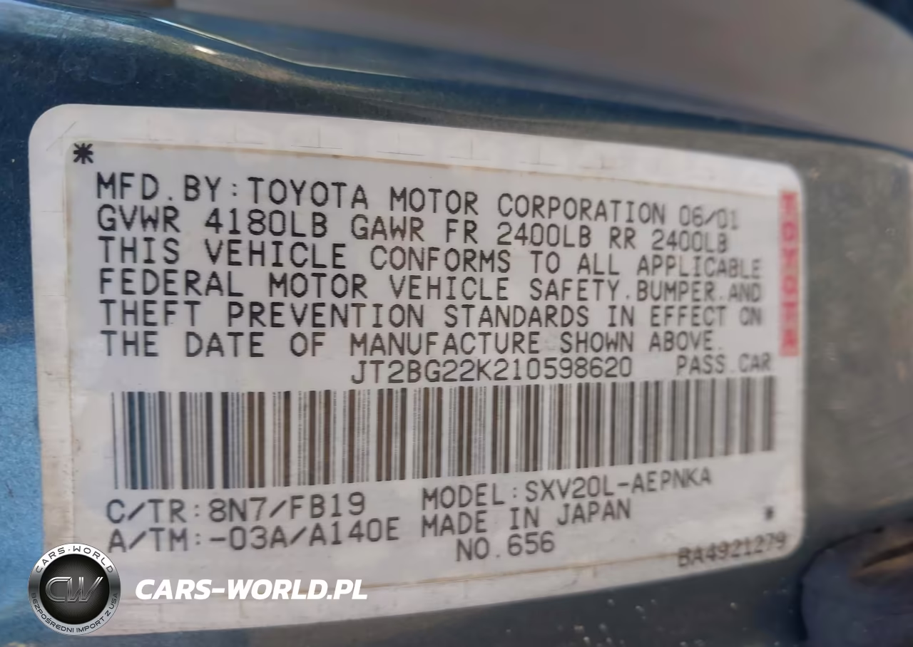 2001 Toyota Camry Le VIN:JT2BG22K210598620 - 9