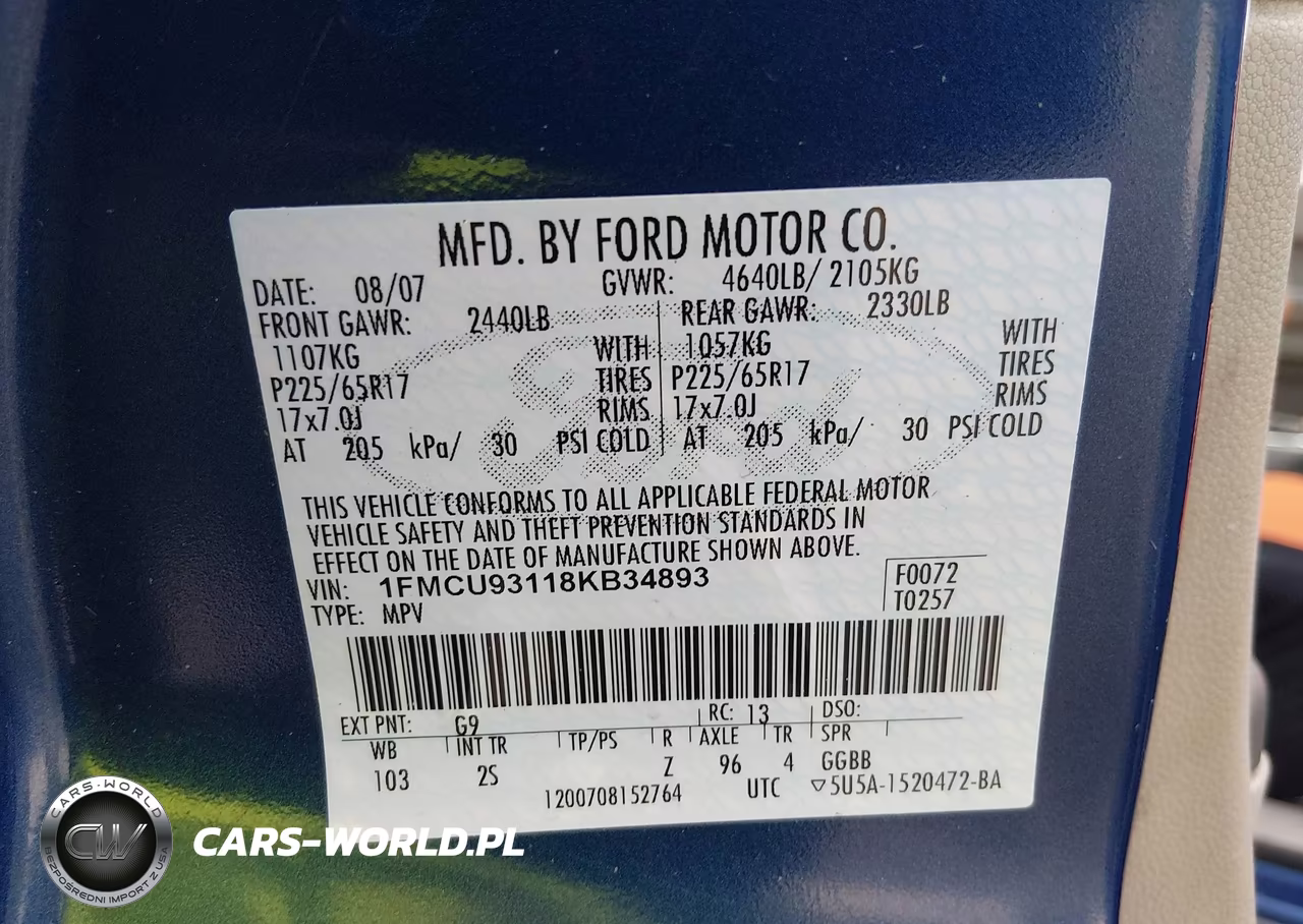 2008 Ford Escape Xlt VIN:1FMCU93118KB34893 - 9