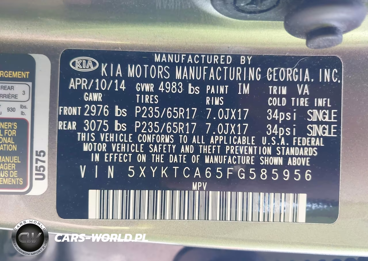 2015 Kia Sorento Lx VIN:5XYKTCA65FG585956 - 9
