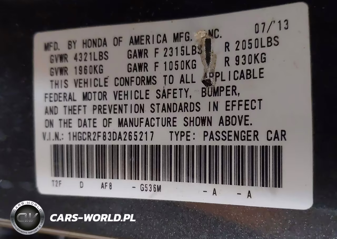 2013 Honda Accord Ex-L VIN:1HGCR2F83DA265217 - 9