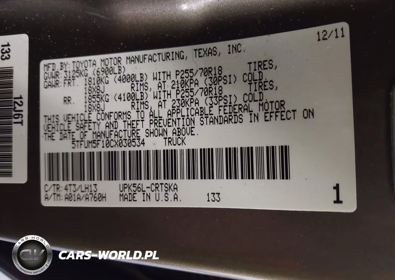 2012 Toyota Tundra Grade 4.6L V8 VIN:5TFUM5F10CX030534 - 9