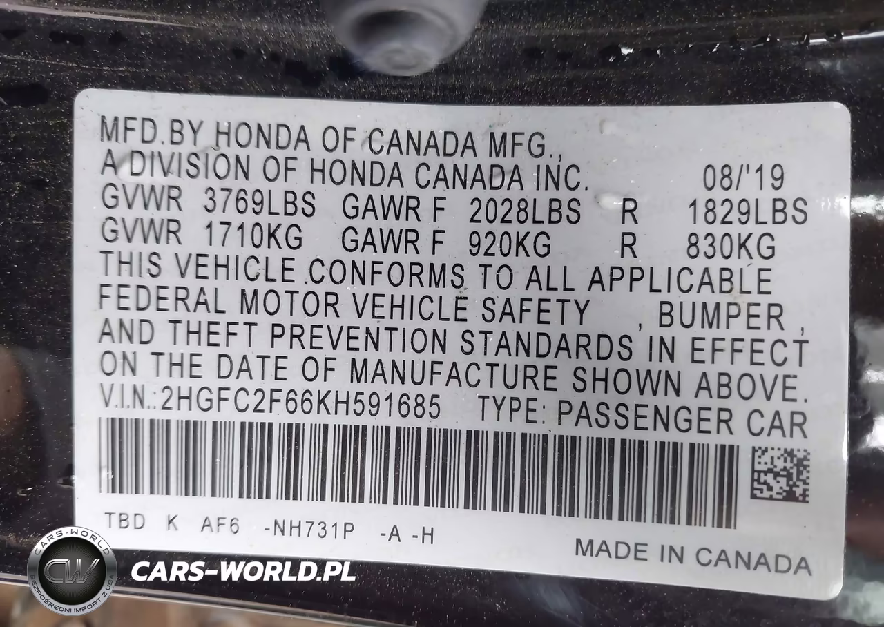 2019 Honda Civic Lx VIN:2HGFC2F66KH591685 - 9