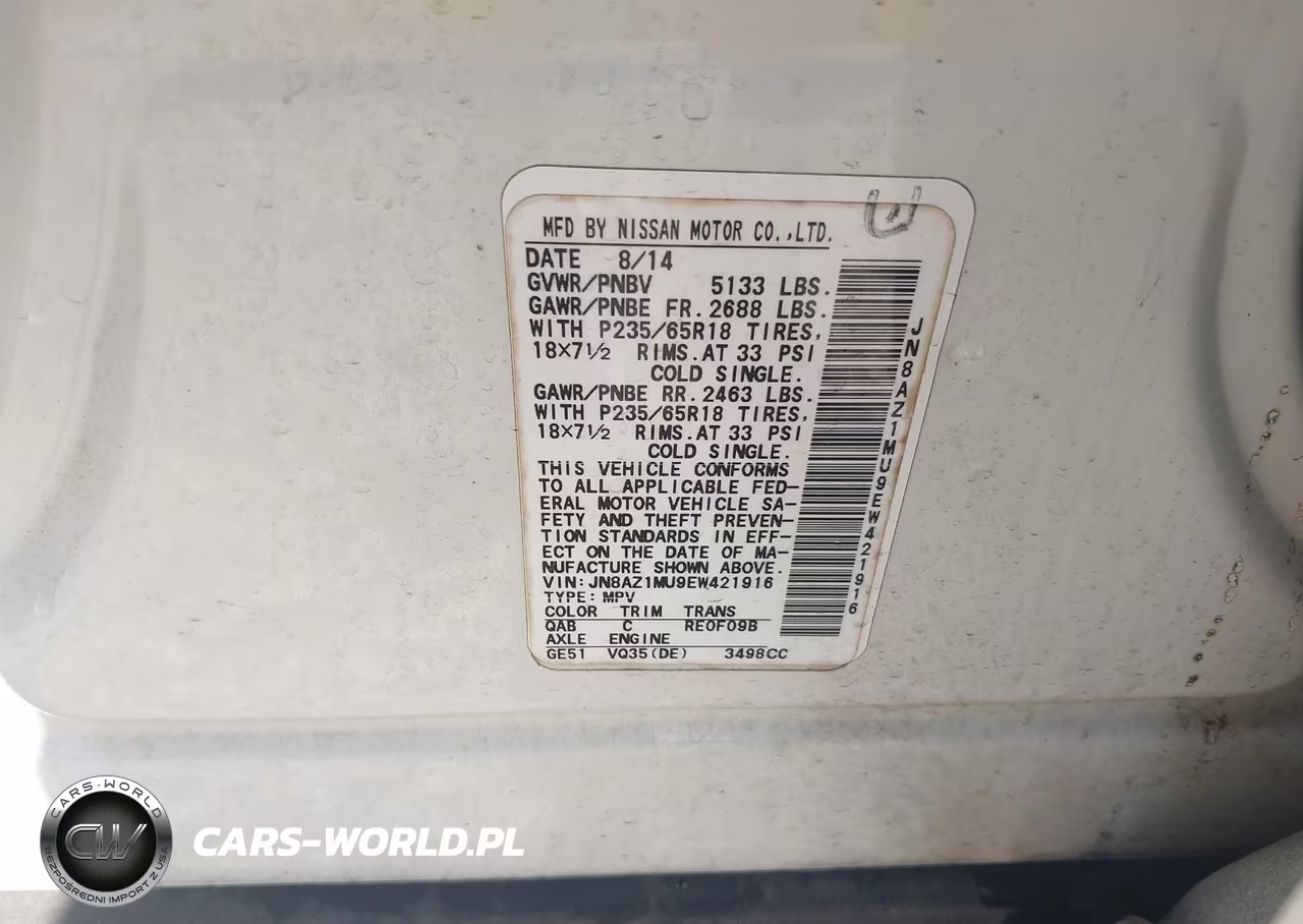 2014 Nissan Murano Sl VIN:JN8AZ1MU9EW421916 - 9