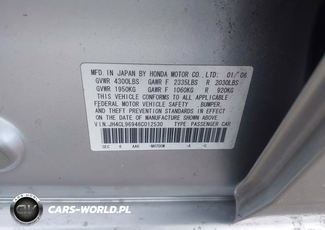 2006 Acura Tsx VIN:JH4CL96946C012530 - 9