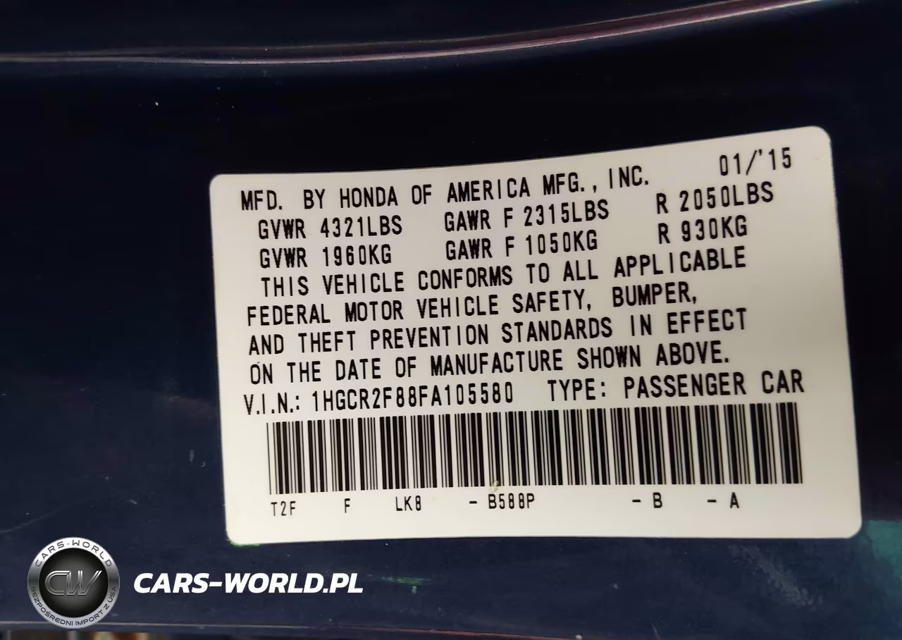 2015 Honda Accord Ex-L VIN:1HGCR2F88FA105580 - 9