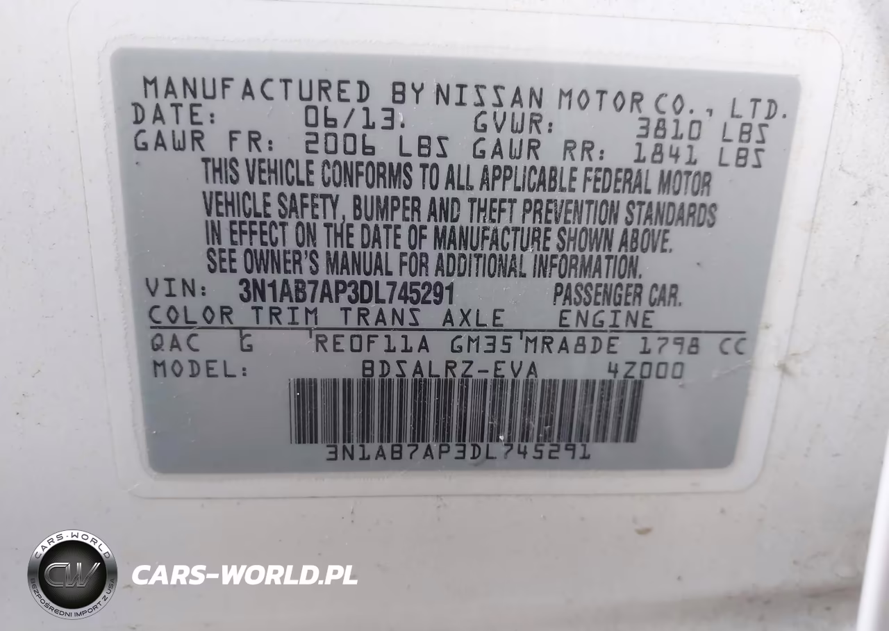 NISSAN SENTRA VIN:3N1AB7AP3DL745291 - 9