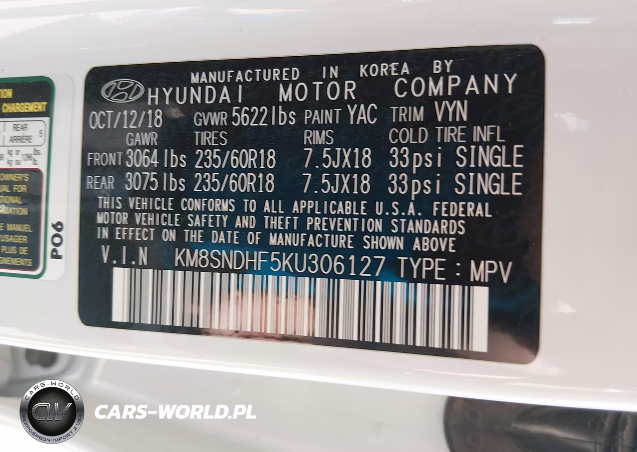 2019 Hyundai Santa Fe Xl Se VIN:KM8SNDHF5KU306127 - 9