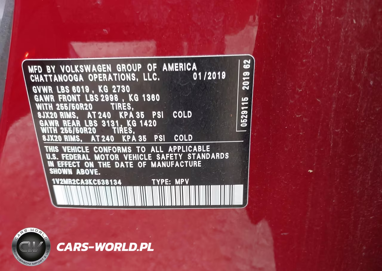 2019 Volkswagen Atlas 3.6L V6 Sel VIN:1V2MR2CA3KC538134 - 9
