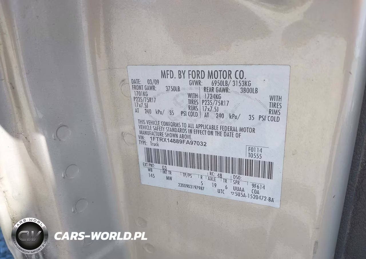 2009 Ford F-150 Stx-Xl-Xlt VIN:1FTRX14889FA97032 - 9