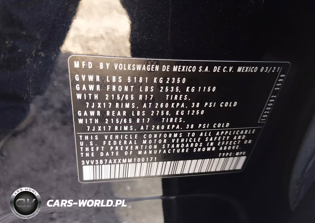 2021 Volkswagen Tiguan 2.0T Se-2.0T Se R-Line Black-2.0T Sel VIN:3VV3B7AXXMM100171 - 9