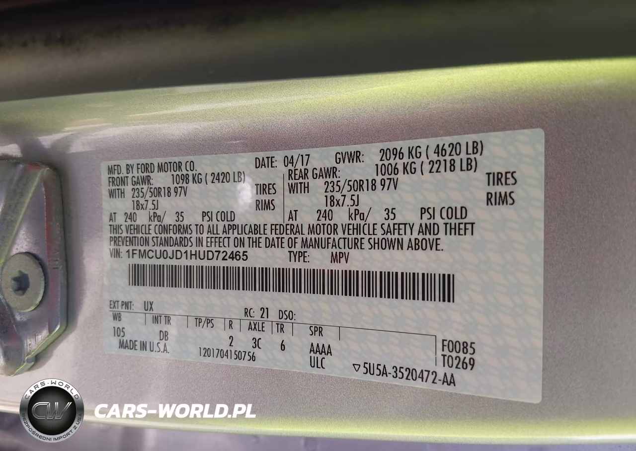 2017 Ford Escape Titanium VIN:1FMCU0JD1HUD72465 - 9