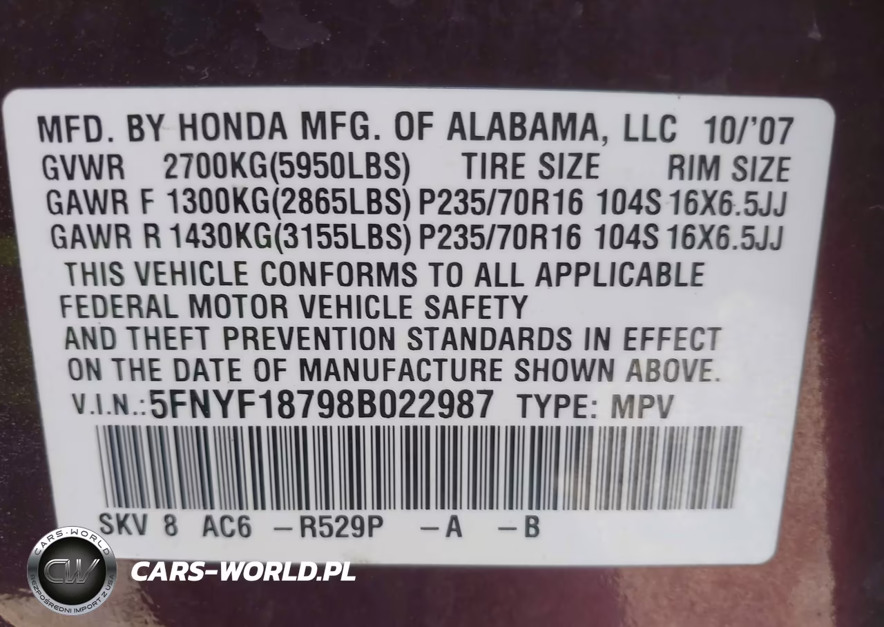 2008 Honda Pilot Ex-L VIN:5FNYF18798B022987 - 9
