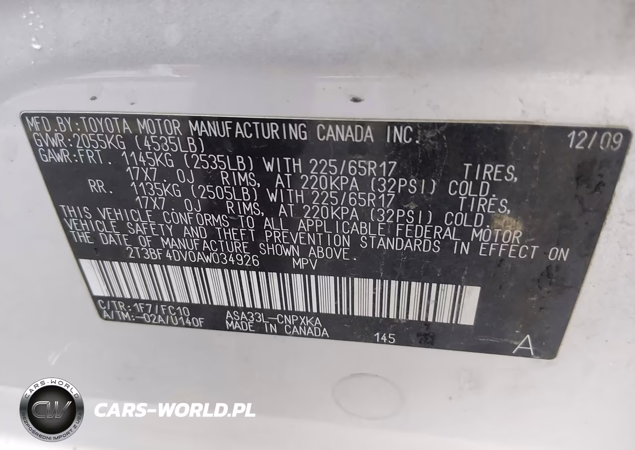 2010 Toyota Rav4 VIN:2T3BF4DV0AW034926 - 9