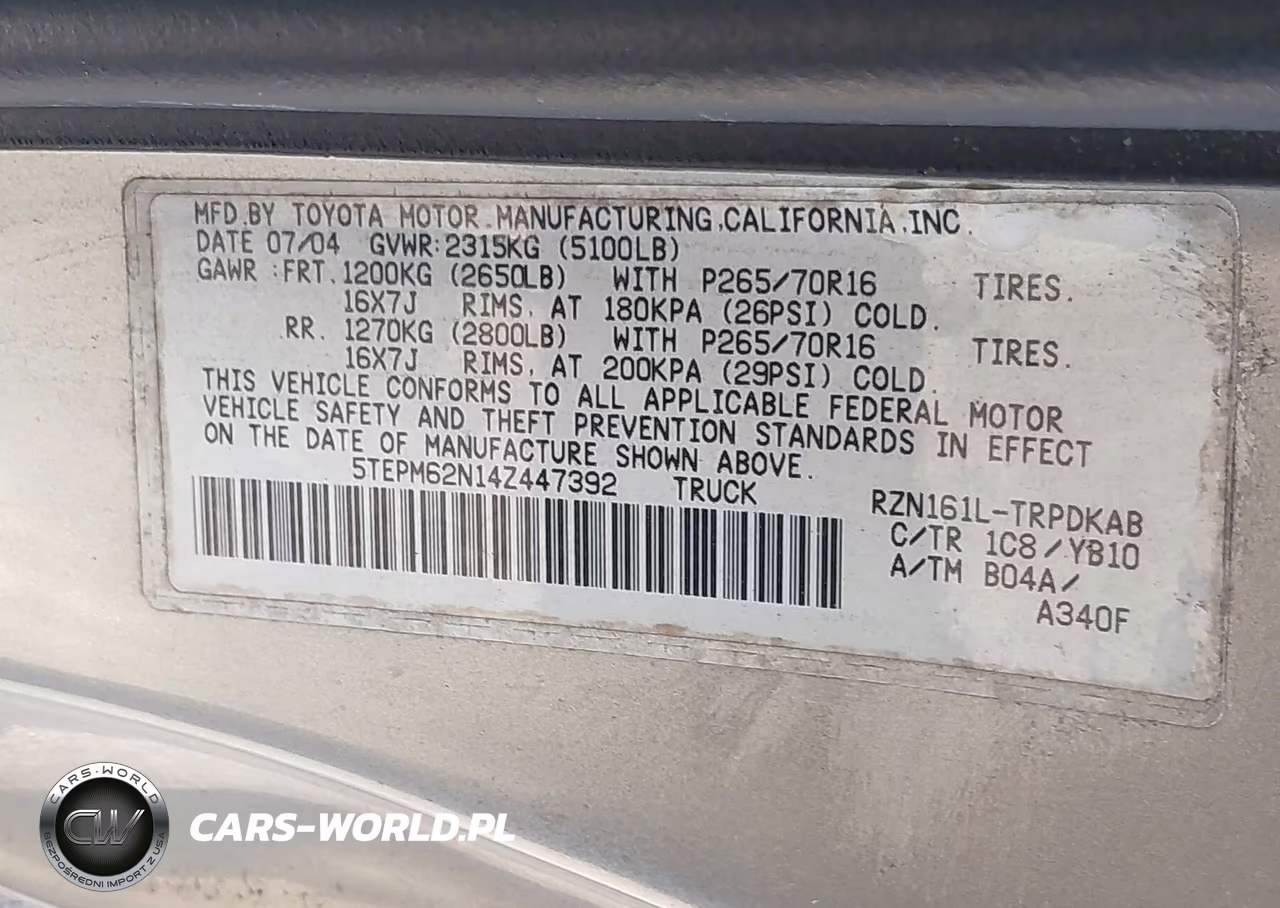 2004 Toyota Tacoma VIN:5TEPM62N14Z447392 - 9