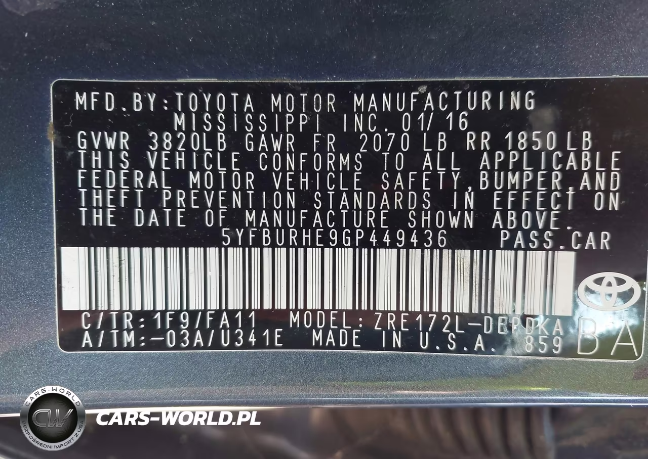 2016 Toyota Corolla L VIN:5YFBURHE9GP449436 - 9