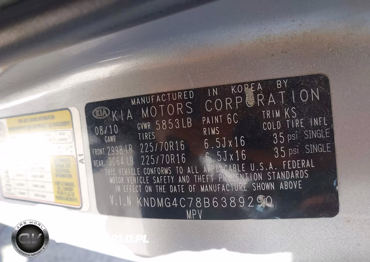 2011 Kia Sedona Lx VIN:KNDMG4C78B6389290 - 9