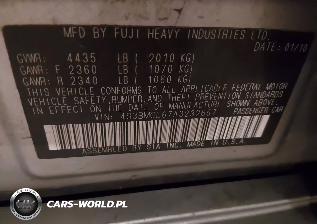 2010 Subaru Legacy 2.5I Limited VIN:4S3BMCL67A3232657 - 9