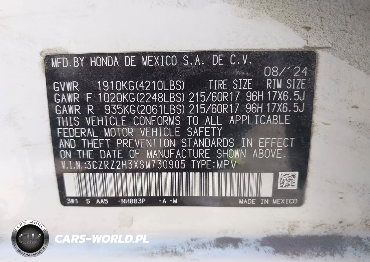 2025 Honda Hr-V Awd Lx VIN:3CZRZ2H3XSM730905 - 9