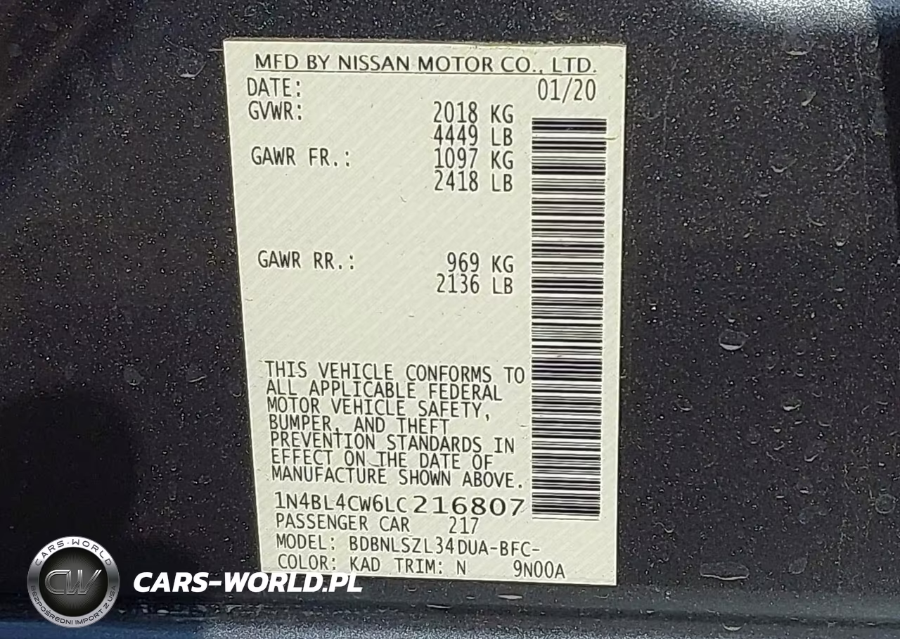 2020 Nissan Altima Sr Intelligent Awd VIN:1N4BL4CW6LC216807 - 9