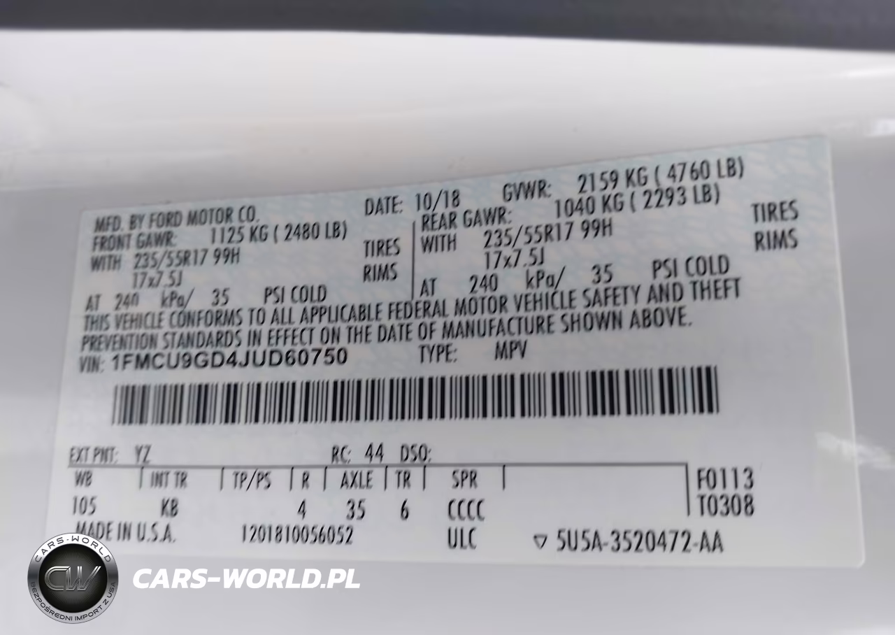 2018 Ford Escape Se VIN:1FMCU9GD4JUD60750 - 9