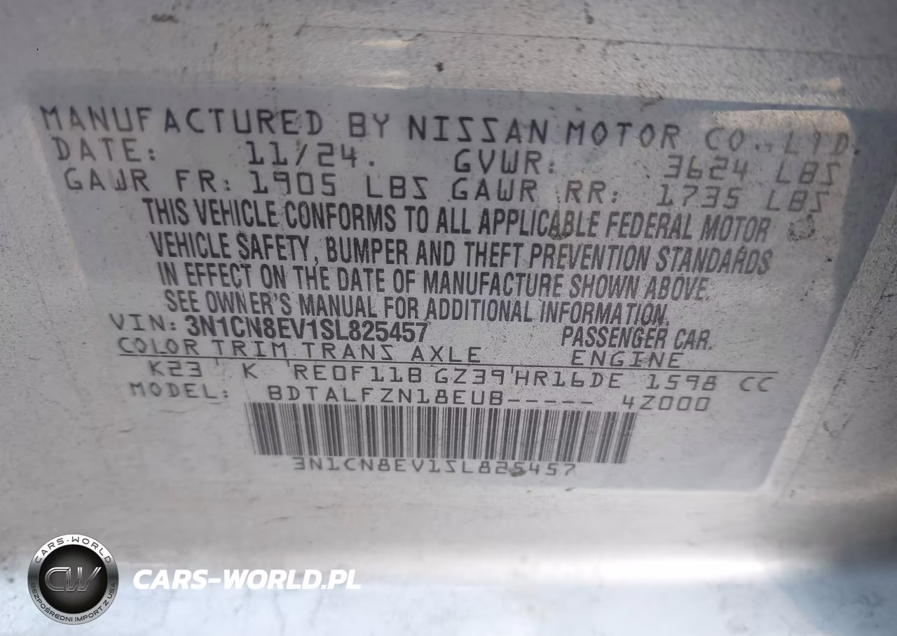 2025 Nissan Versa 1.6 Sv VIN:3N1CN8EV1SL825457 - 9