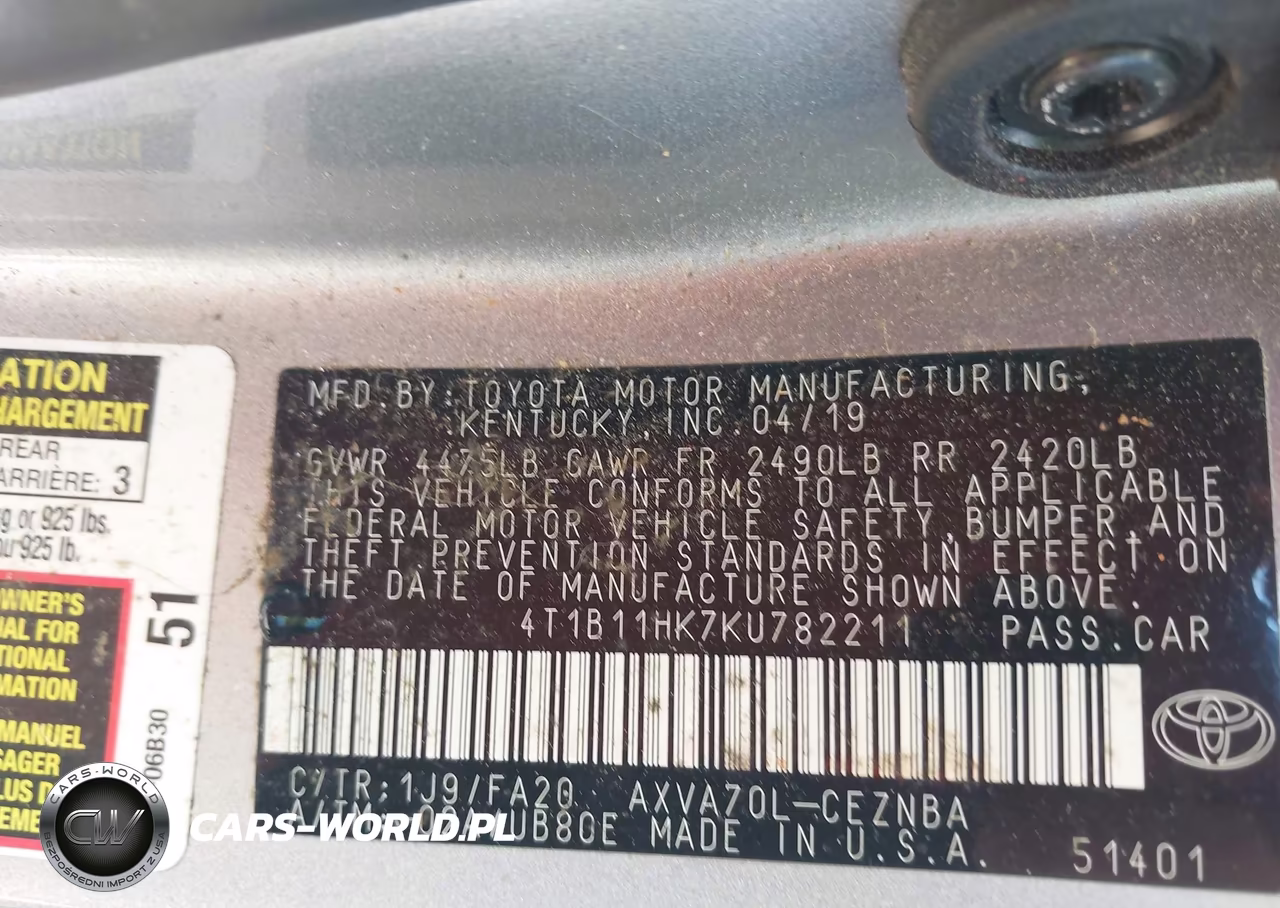 2019 Toyota Camry Le VIN:4T1B11HK7KU782211 - 9