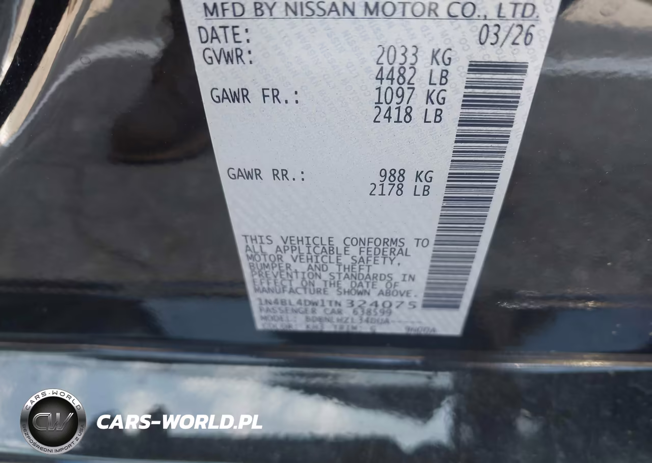 2026 Nissan Altima Sv Awd VIN:1N4BL4DW1TN324075 - 9