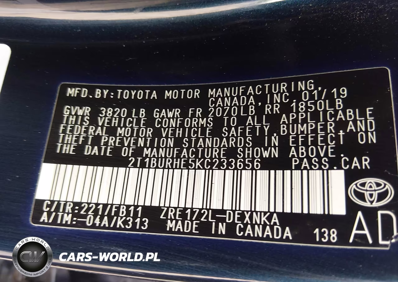 2019 Toyota Corolla Le VIN:2T1BURHE5KC233656 - 9