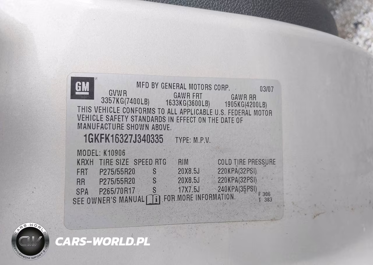 2007 GMC Yukon Xl 1500 Slt VIN:1GKFK16327J340335 - 9