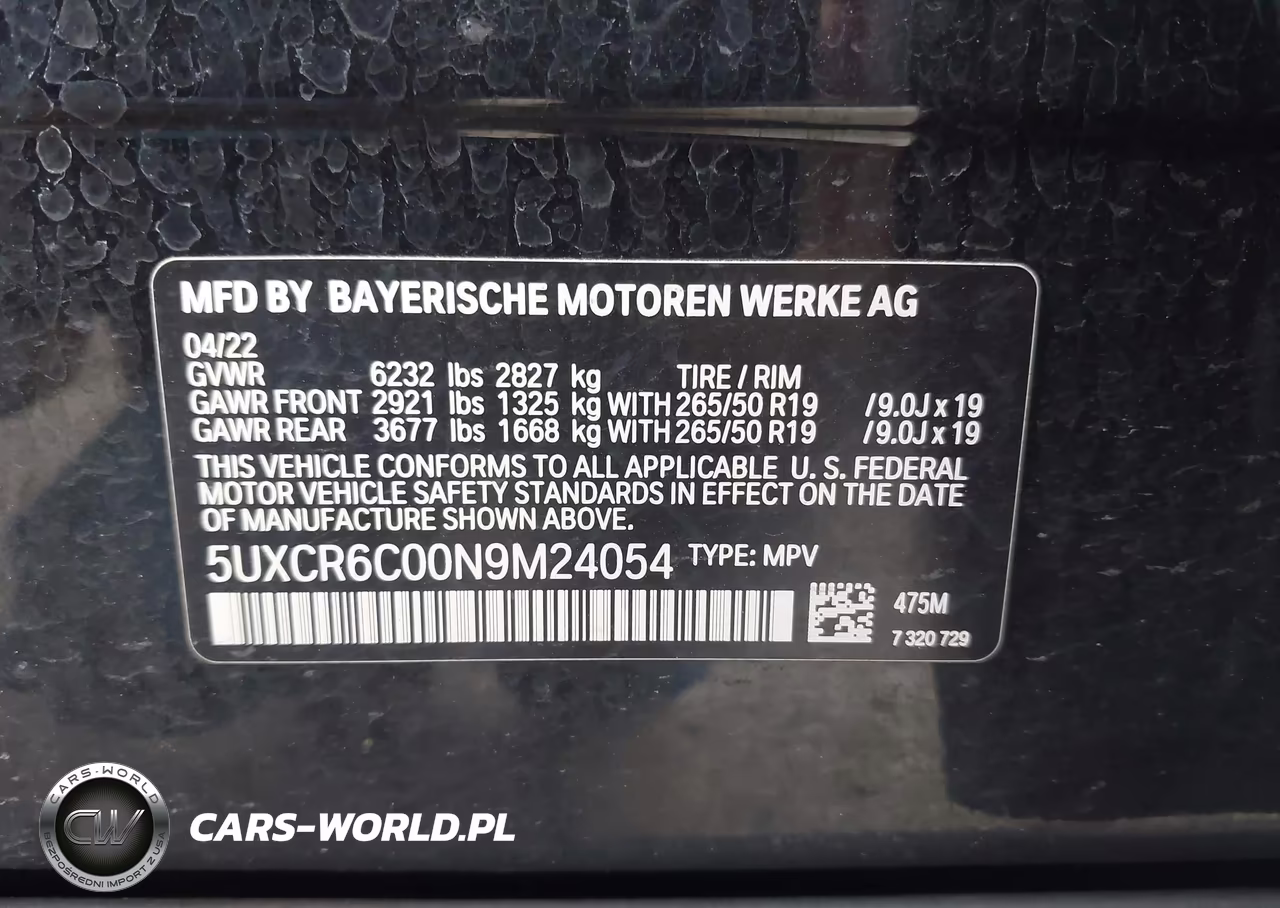 2022 BMW X5 xDrive40I VIN:5UXCR6C00N9M24054 - 8