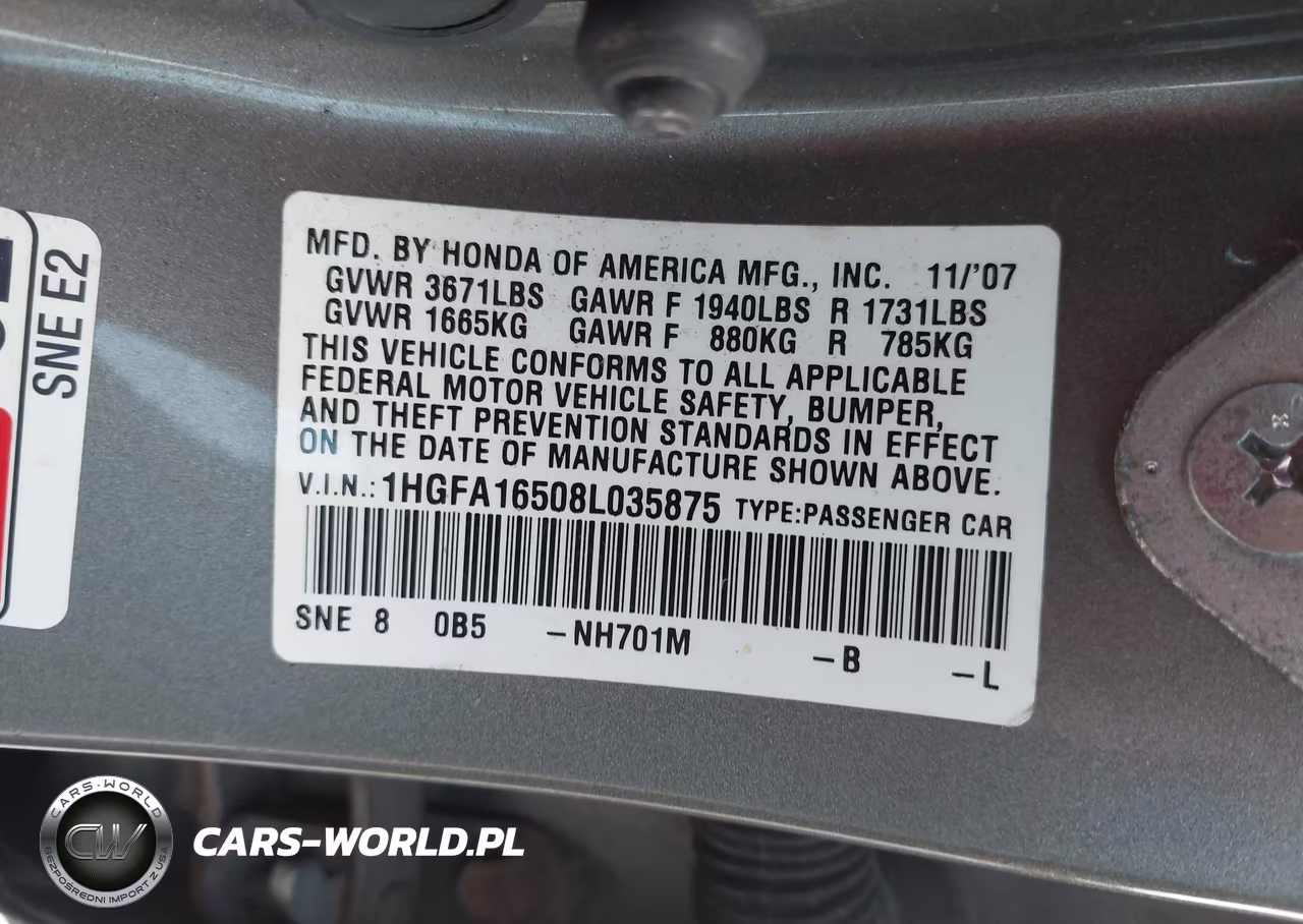 2008 Honda Civic Lx VIN:1HGFA16508L035875 - 9