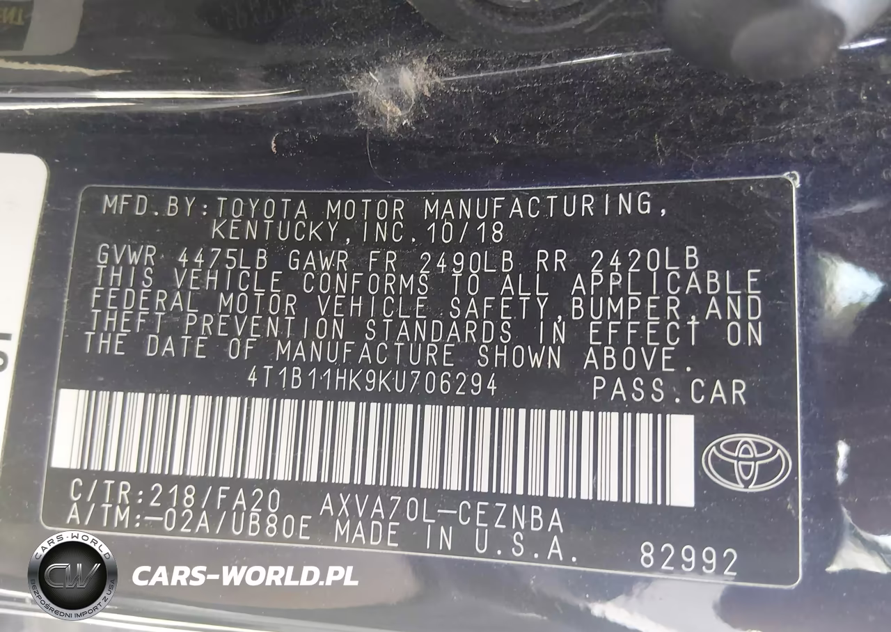 2019 Toyota Camry Le VIN:4T1B11HK9KU706294 - 9