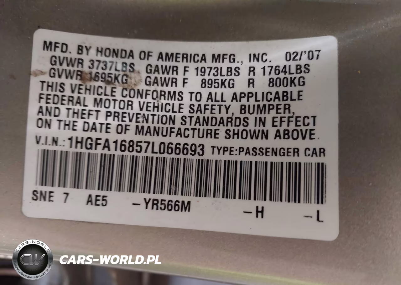 2007 Honda Civic Ex VIN:1HGFA16857L066693 - 9