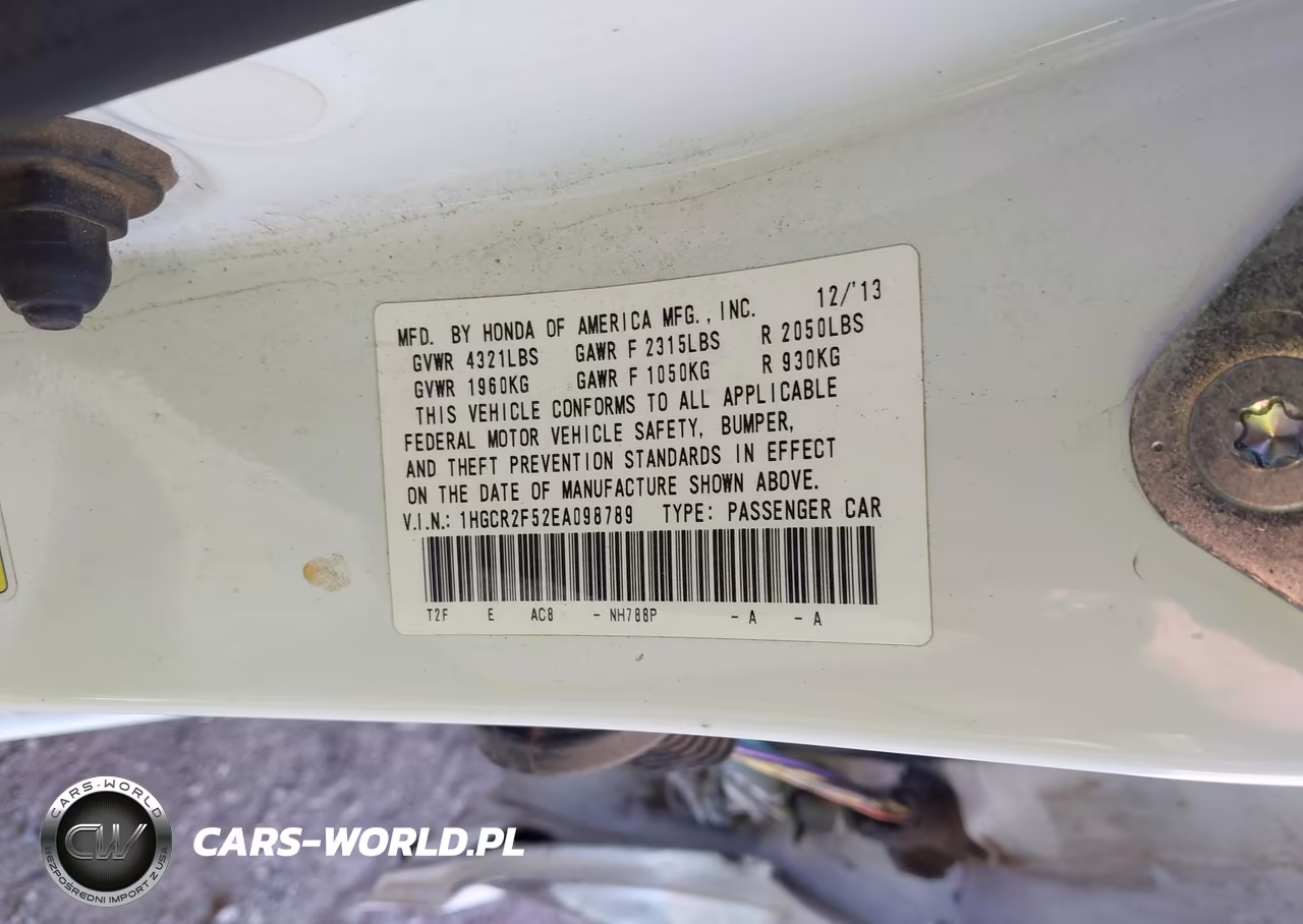 2014 Honda Accord Sport VIN:1HGCR2F52EA098789 - 9