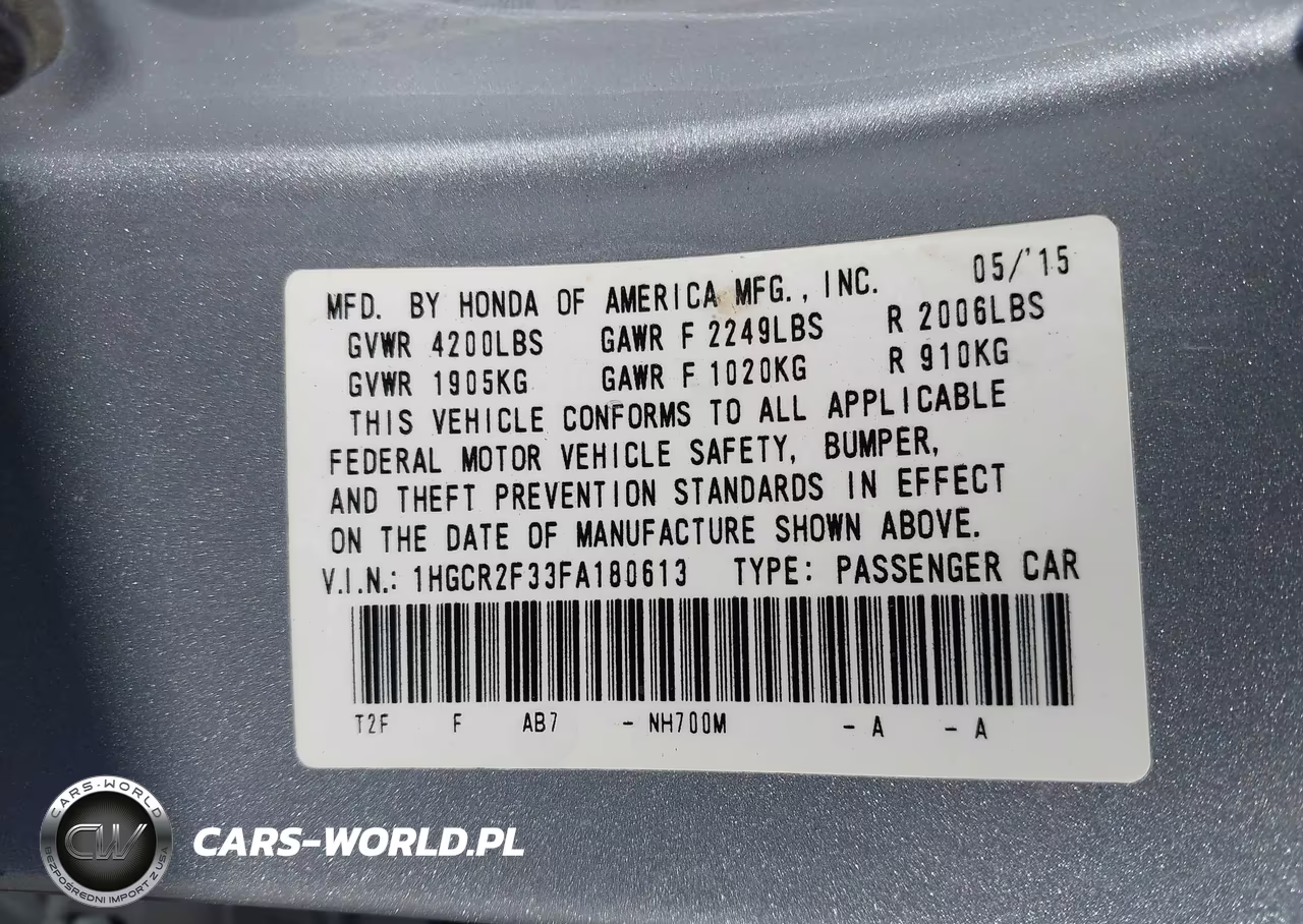 2015 Honda Accord Lx VIN:1HGCR2F33FA180613 - 9