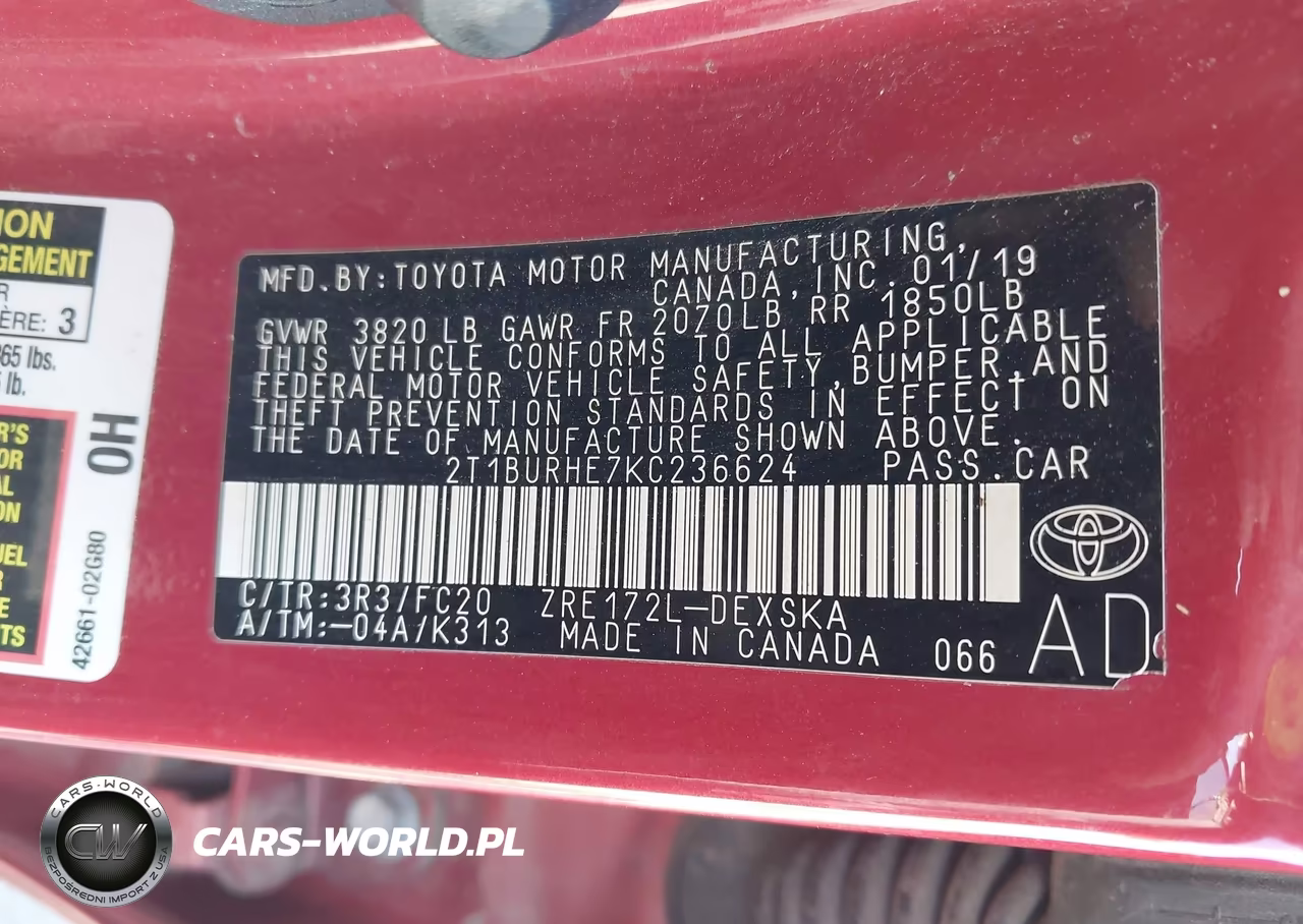 2019 Toyota Corolla Se VIN:2T1BURHE7KC236624 - 9