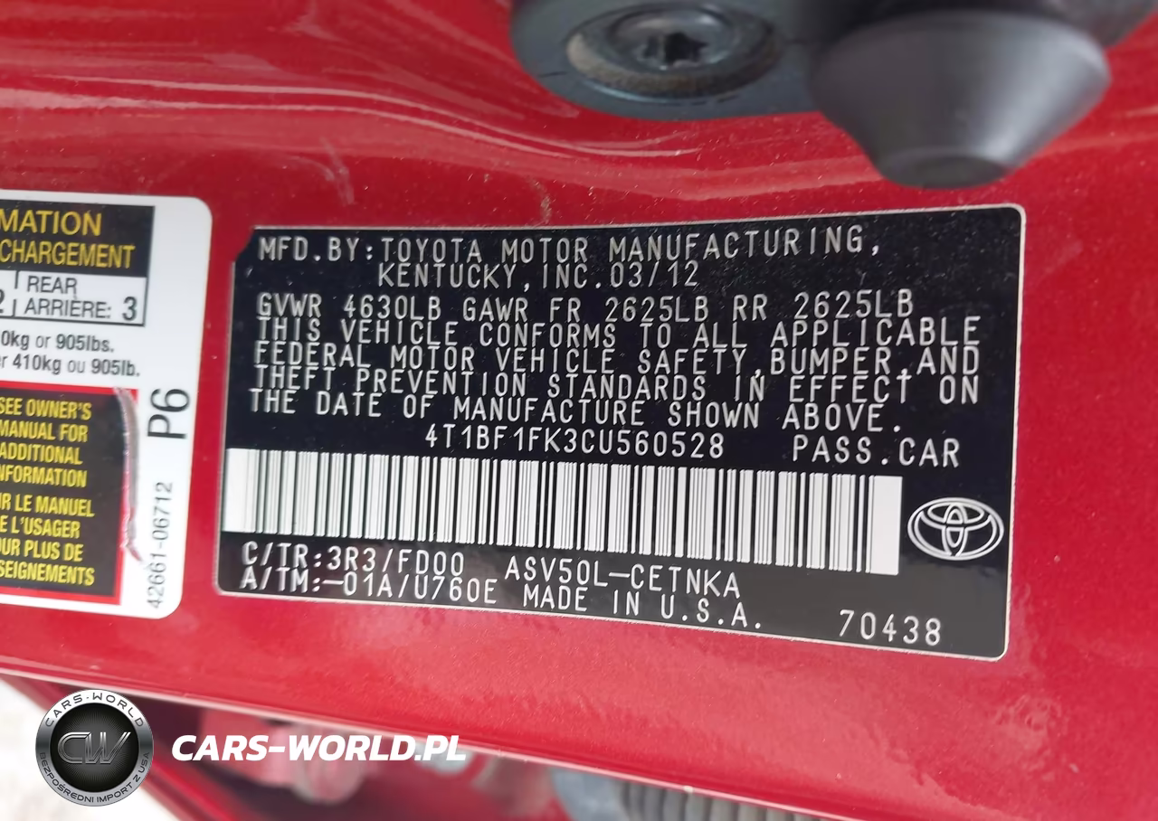 2012 Toyota Camry Le VIN:4T1BF1FK3CU560528 - 9