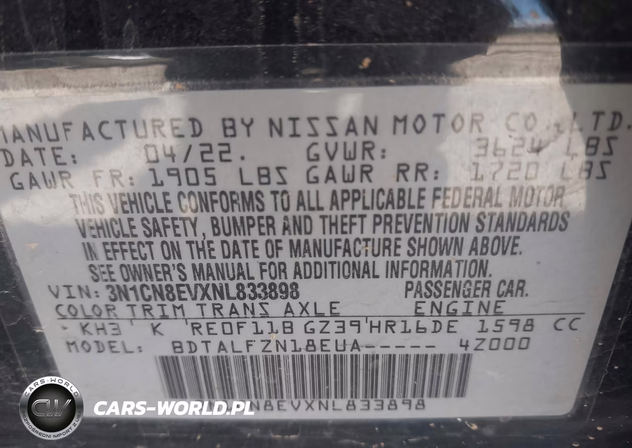 2022 Nissan Versa 1.6 Sv Xtronic Cvt VIN:3N1CN8EVXNL833898 - 9