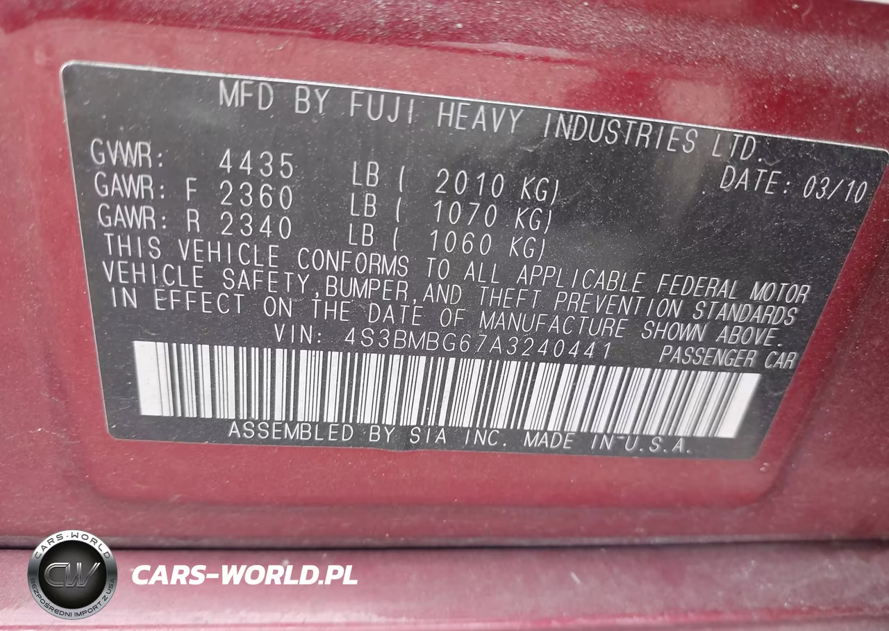2010 Subaru Legacy 2.5I Premium VIN:4S3BMBG67A3240441 - 9