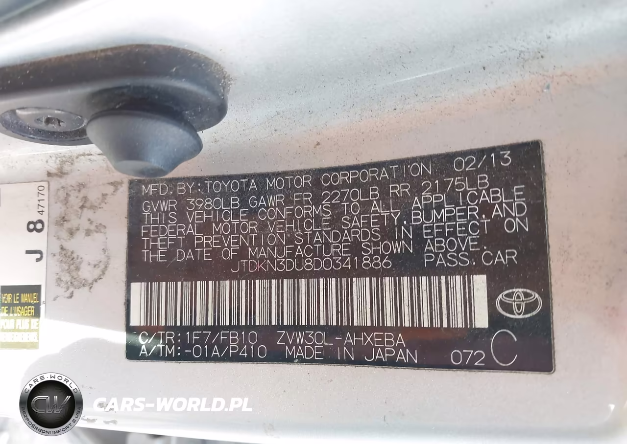 2013 Toyota Prius Two VIN:JTDKN3DU8D0341886 - 9