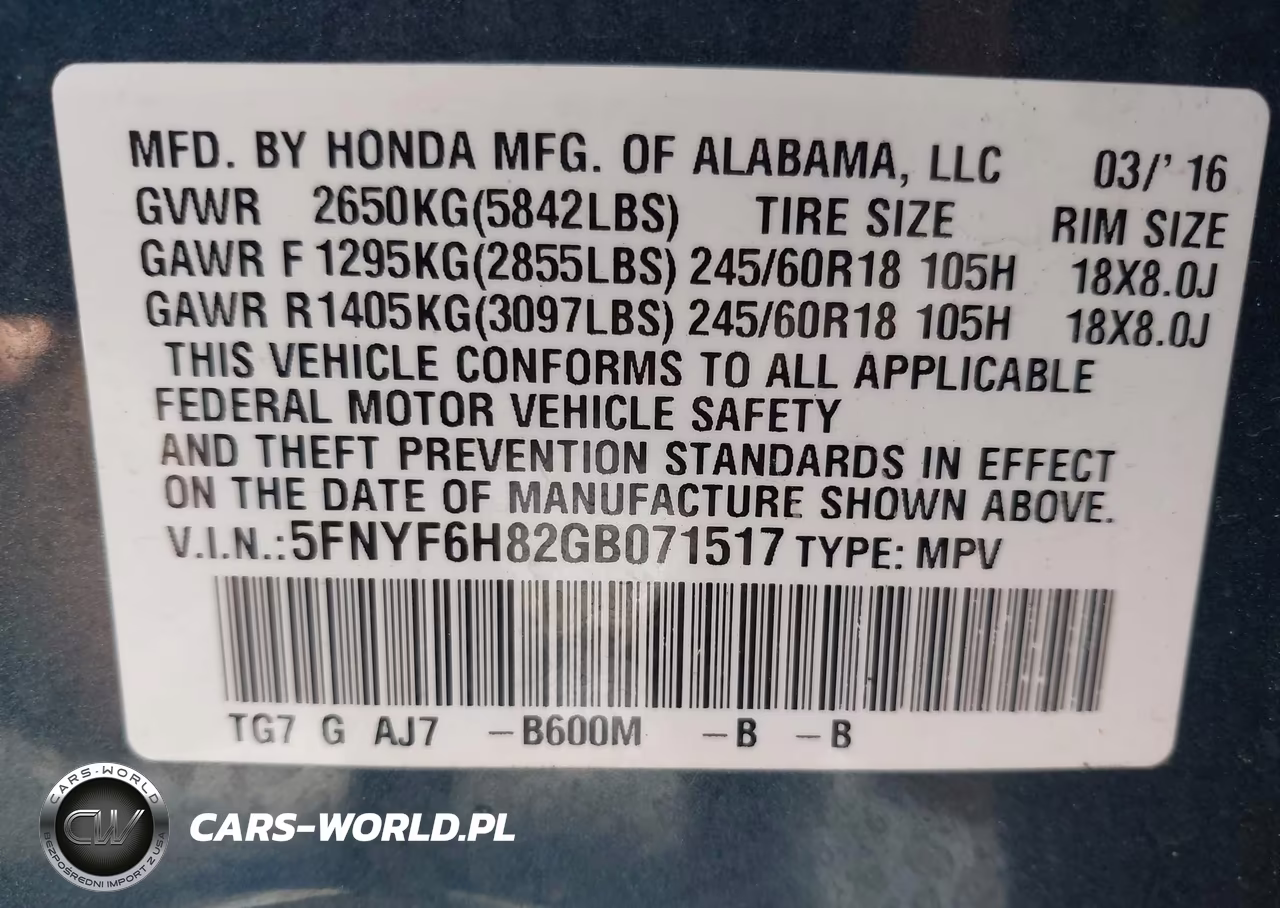 2016 Honda Pilot Ex-L VIN:5FNYF6H82GB071517 - 9