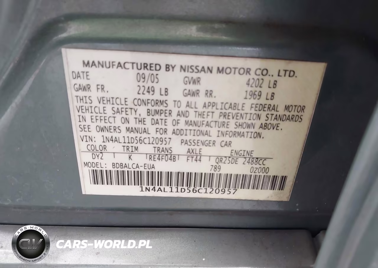 2006 Nissan Altima 2.5 S VIN:1N4AL11D56C120957 - 9