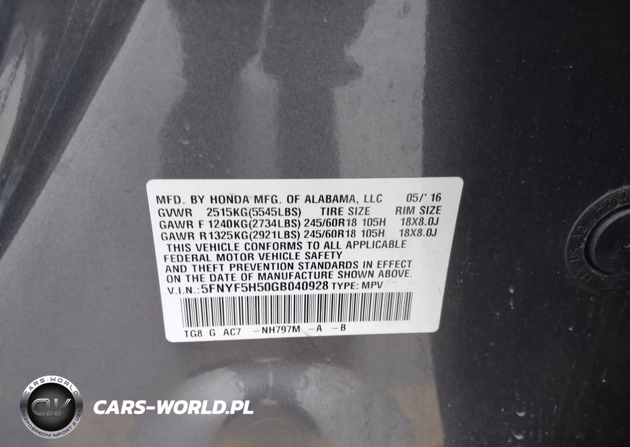 2016 Honda Pilot Ex-L VIN:5FNYF5H50GB040928 - 9