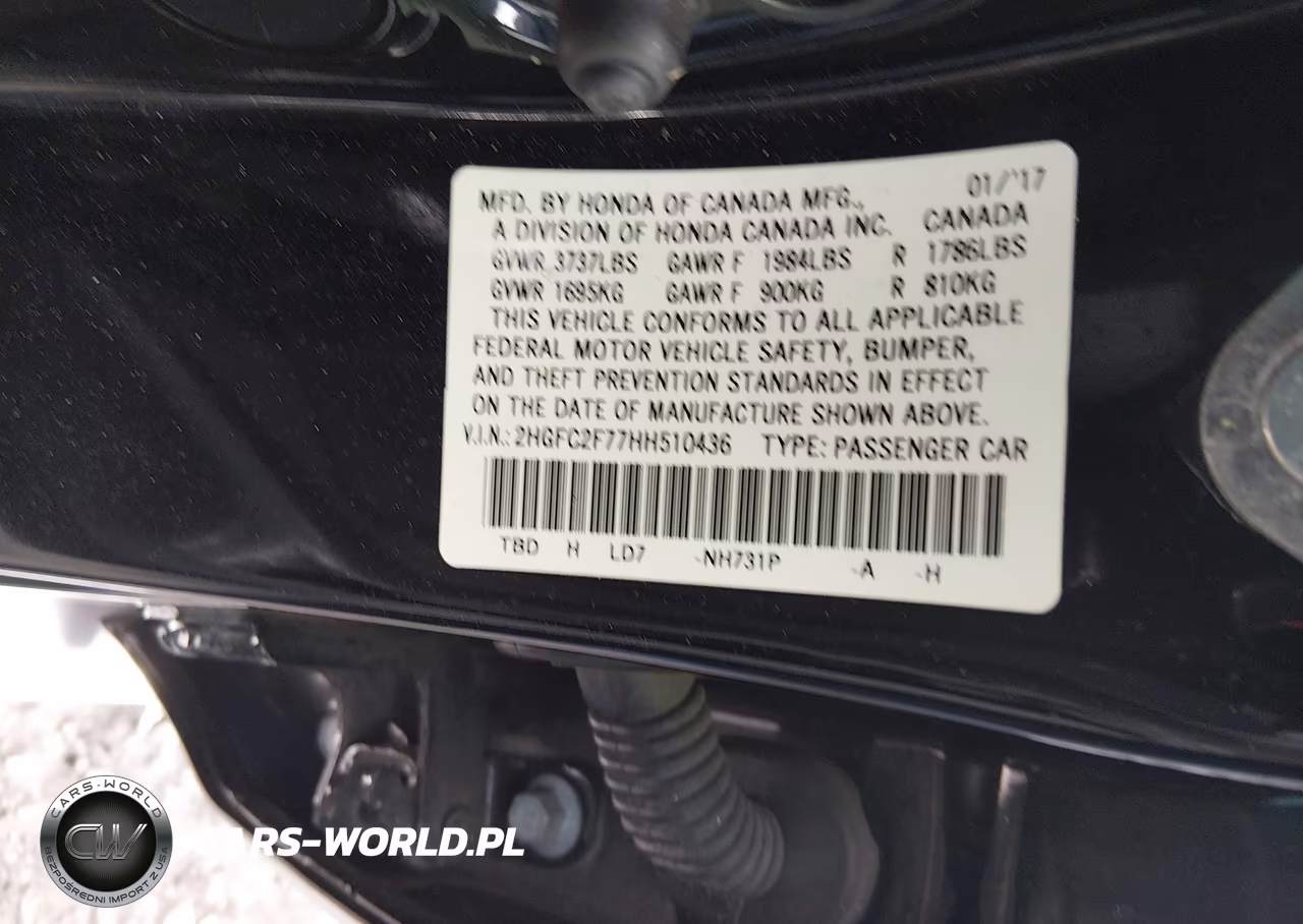 2017 Honda Civic Ex VIN:2HGFC2F77HH510436 - 9