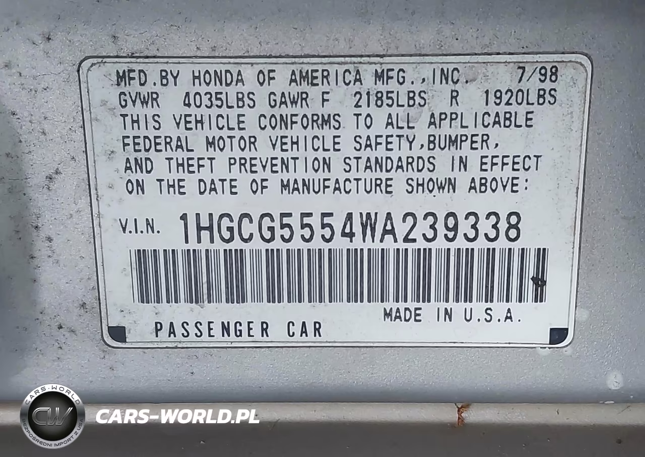 1998 Honda Accord Ex VIN:1HGCG5554WA239338 - 9