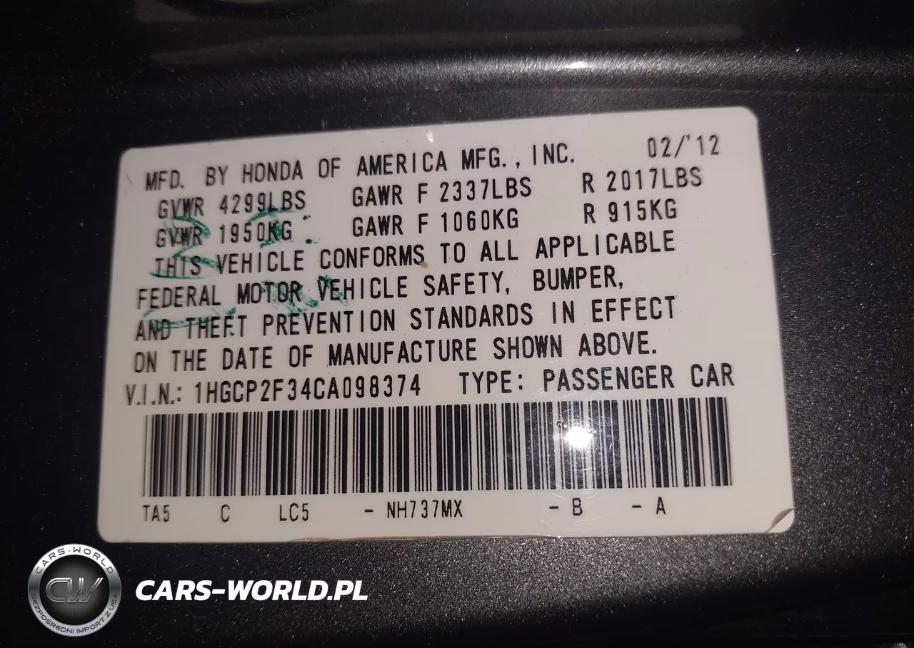 2012 Honda Accord 2.4 Lx VIN:1HGCP2F34CA098374 - 9