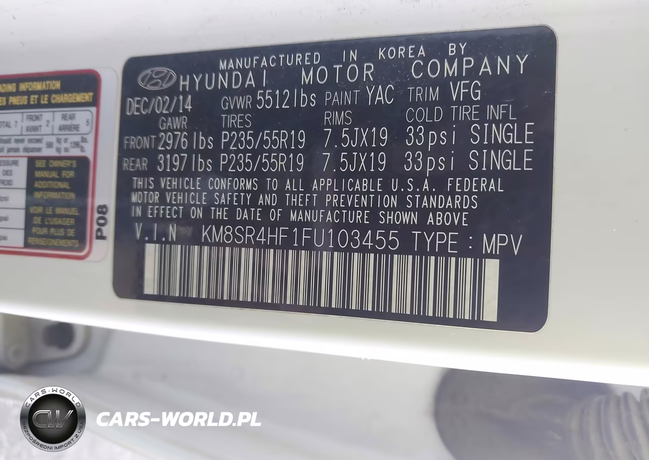 2015 Hyundai Santa Fe Gls VIN:KM8SR4HF1FU103455 - 9